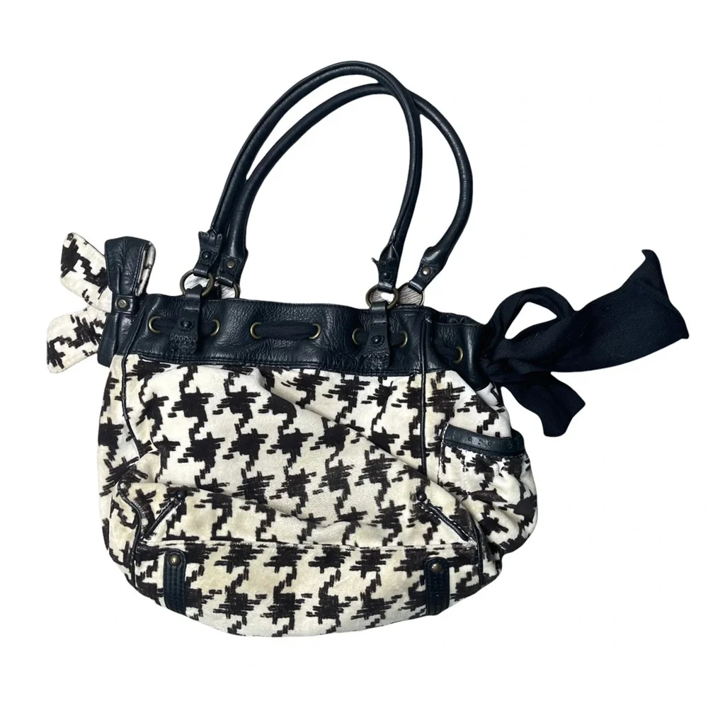 Juicy Couture Vintage Black/White Houndstooth Velour Purse Y2K - Picture 4 of 12